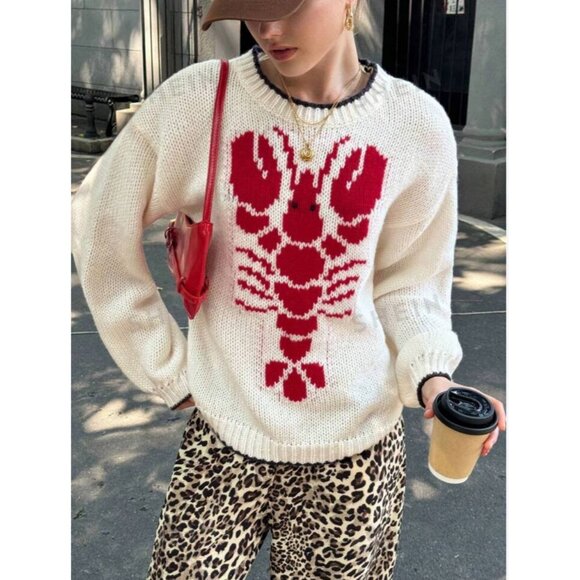 Unbranded Sweaters - Unbranded Womens Y2k Graphic Lobster Knit Sweater Off White Size Medium